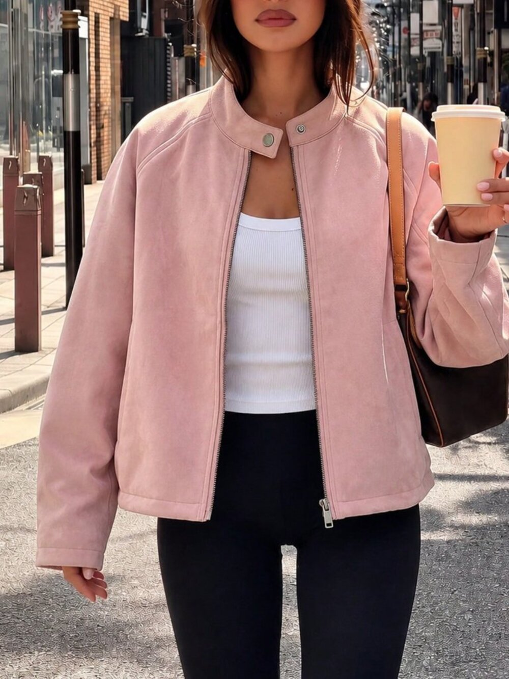 Pink Casual Women's Zipper Comfortable Jacket Coat